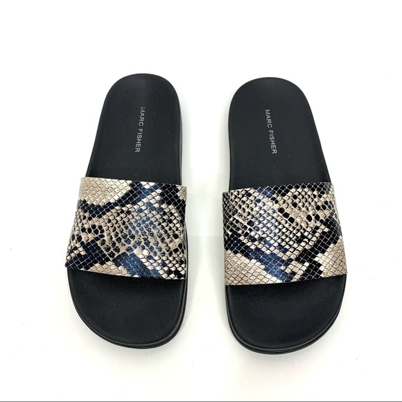 Marc Fisher Python Snakeskin Print Slides Black & Light Tan To Cream Size 7 - Picture 2 of 9